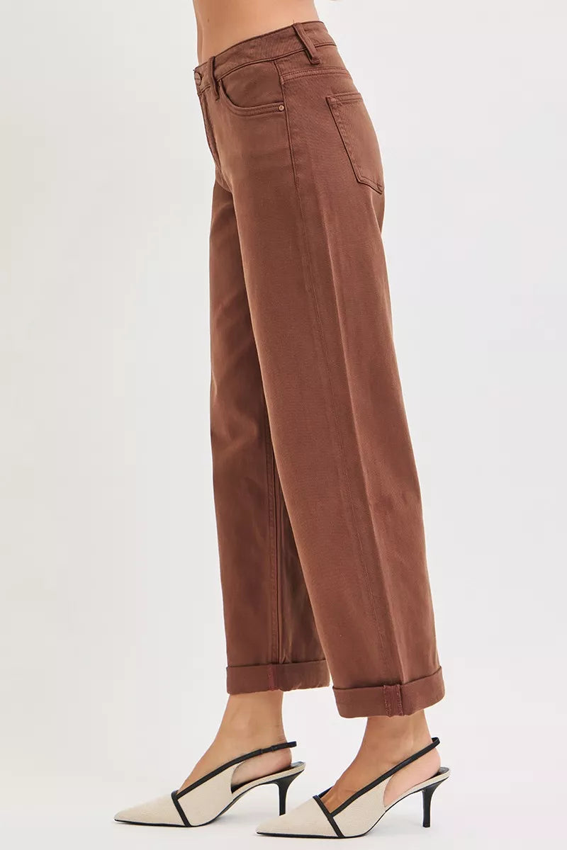 RISEN Full Size Tummy Control Mid Rise Ankle Barrel Baggy Plus Size - Be Bliss Boutique