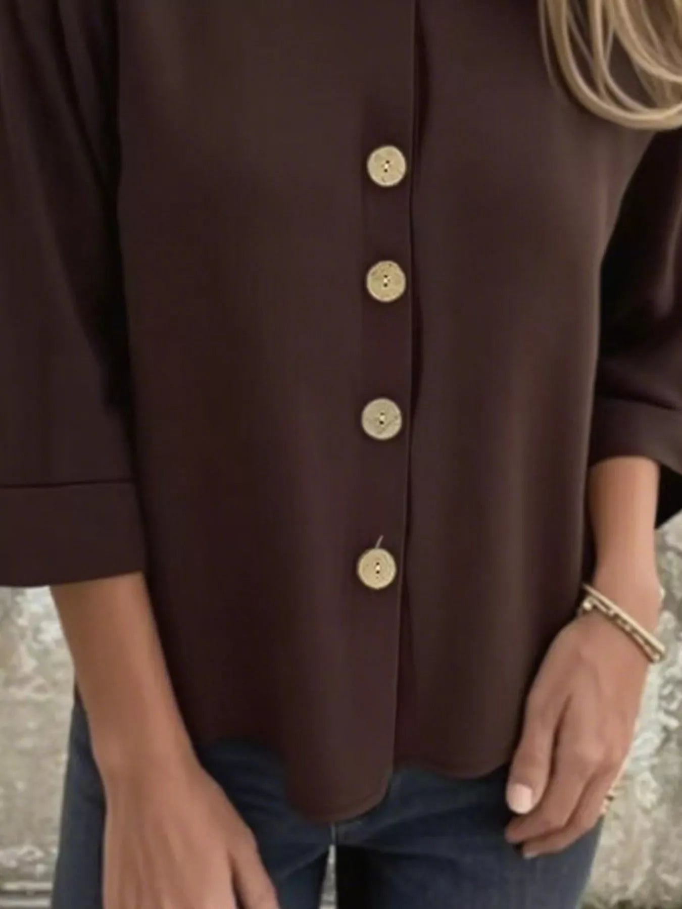 Full Size Button-Front 3/4 Sleeve Casual Blouse Plus Size -  Be Bliss Boutique