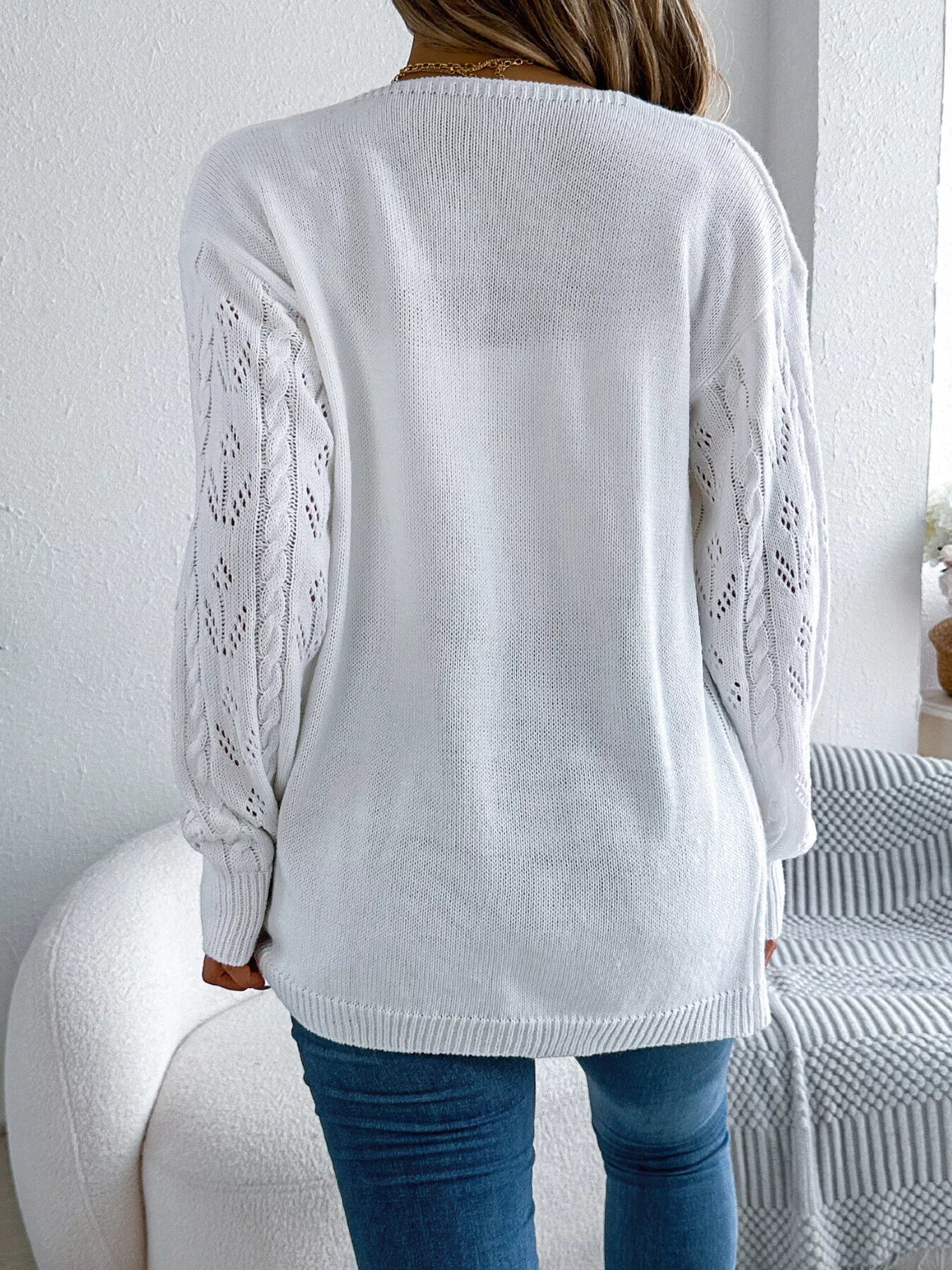 Openwork Open Front Long Sleeve Cardigan - Be Bliss Boutique