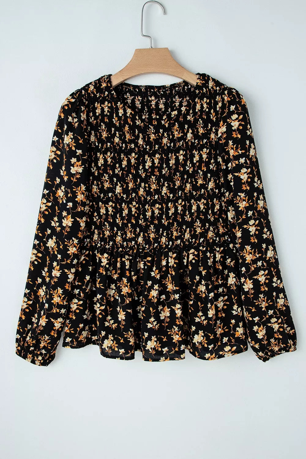 Women's Floral Print Smocked Waist Long Sleeve Blouse - Be Bliss Boutique