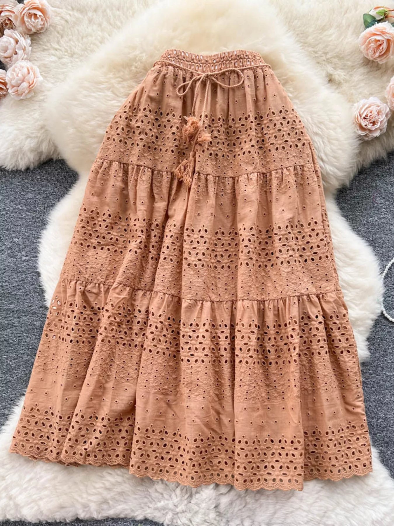 Eyelet Tiered Maxi Skirt - Be Bliss Boutique