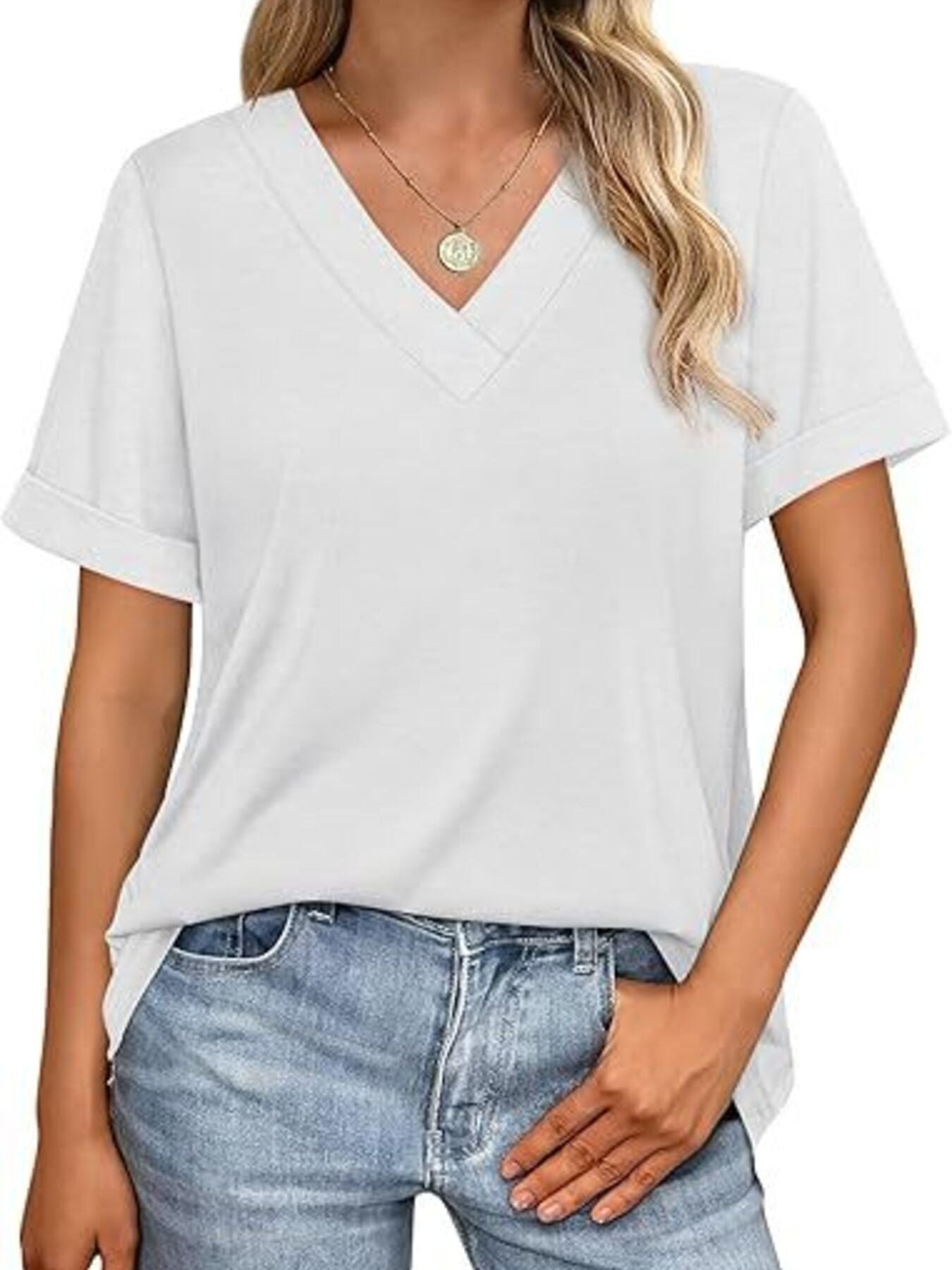 Casual V Neck Short Sleeve T Shirt - Be Bliss Boutique