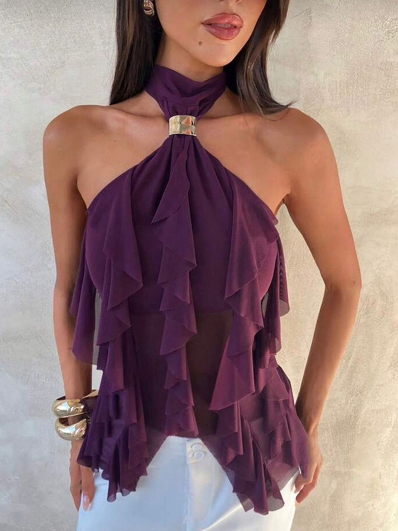 Ruffled Halter Neck Cami Top - Be Bliss Boutique