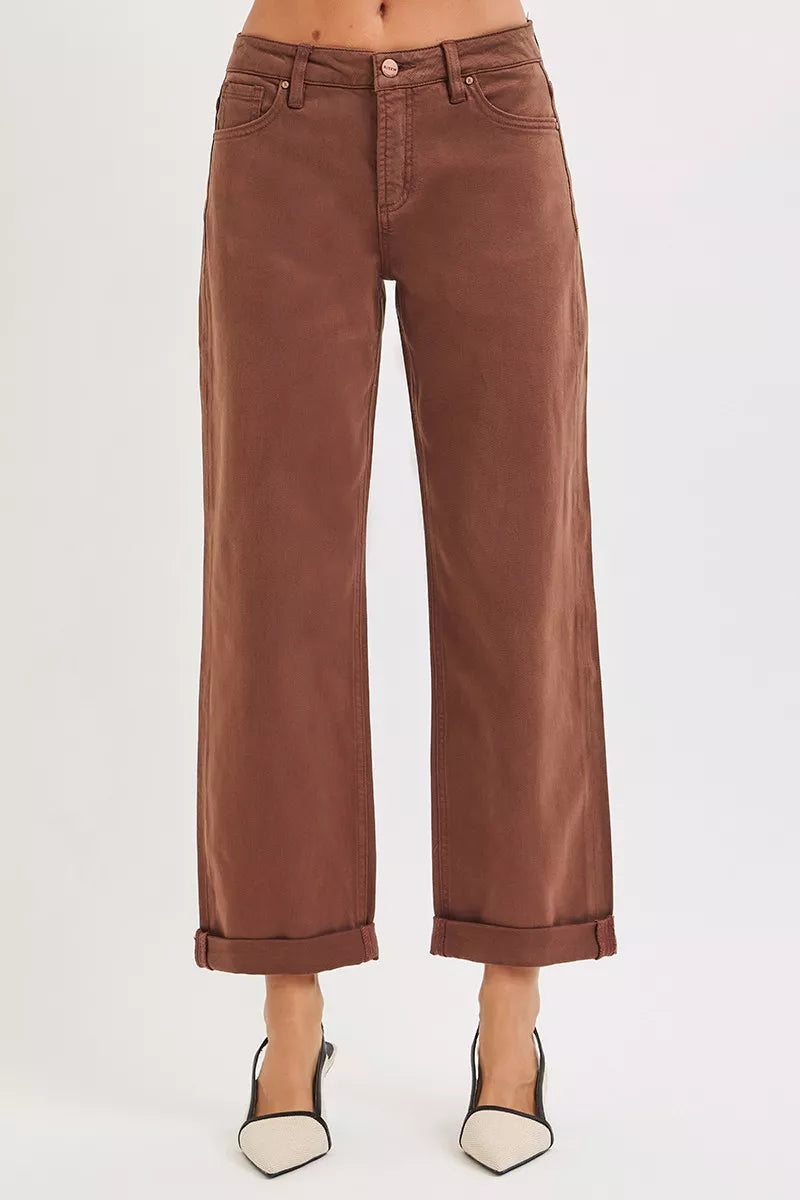 RISEN Full Size Tummy Control Mid Rise Ankle Barrel Baggy Plus Size - Be Bliss Boutique
