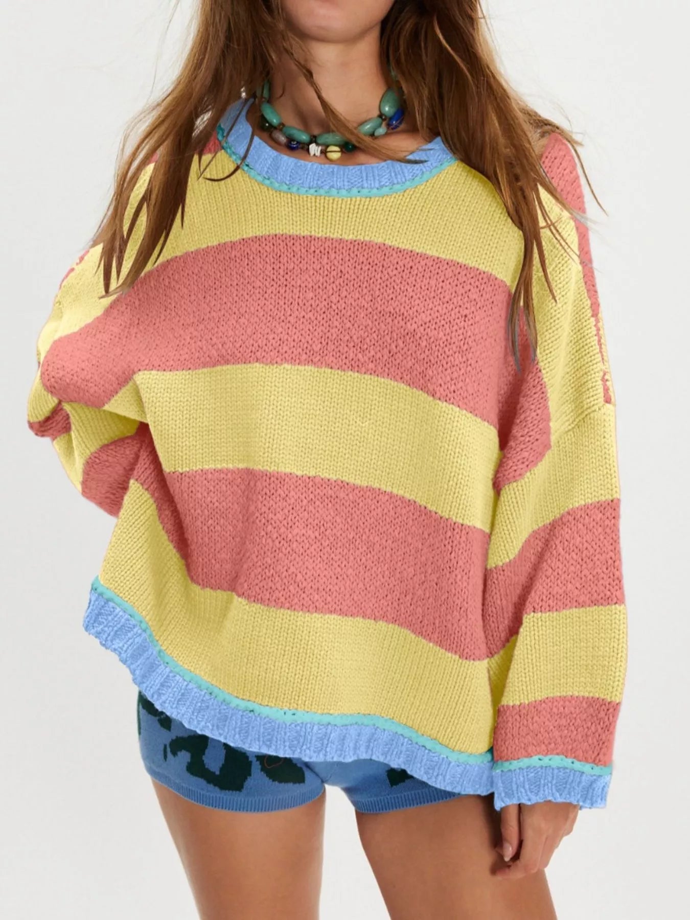 Color Block Round Neck Sweater -  Be Bliss Boutique