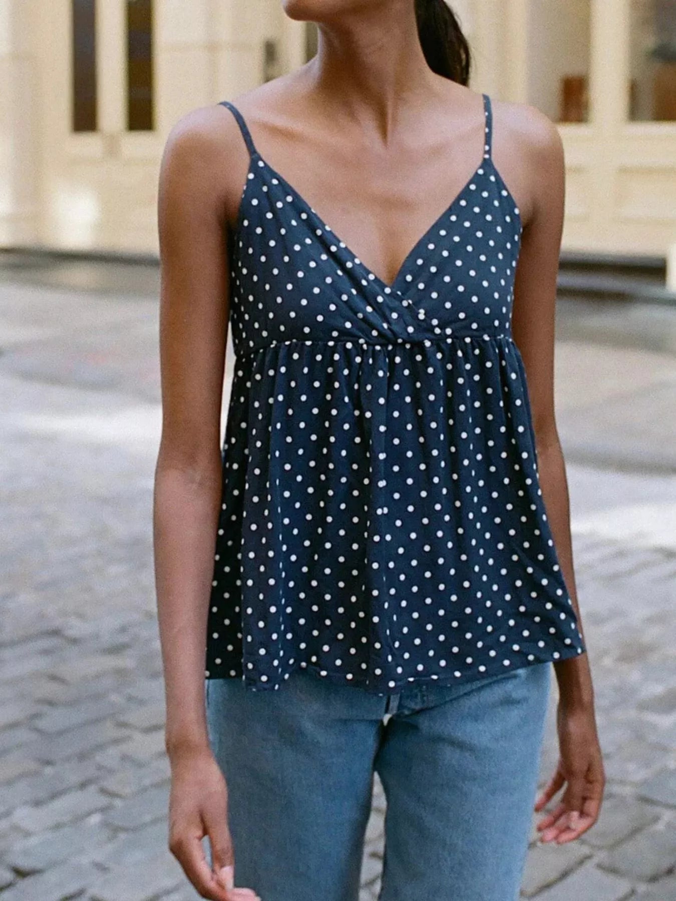 Polka Dot Flowy V Neck Cami Top - Be Bliss Boutique