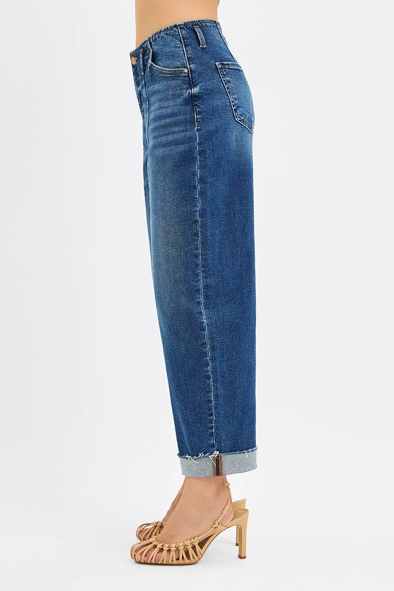 RISEN High Rise Fit Barrel Cuffed Jeans - Be Bliss Boutique