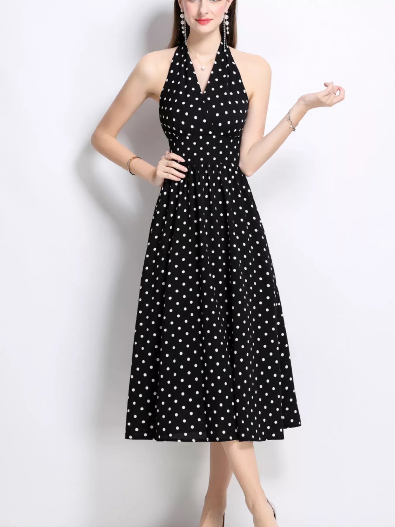 Polka Dot Halter Neck Midi Dress - Be Bliss Boutique