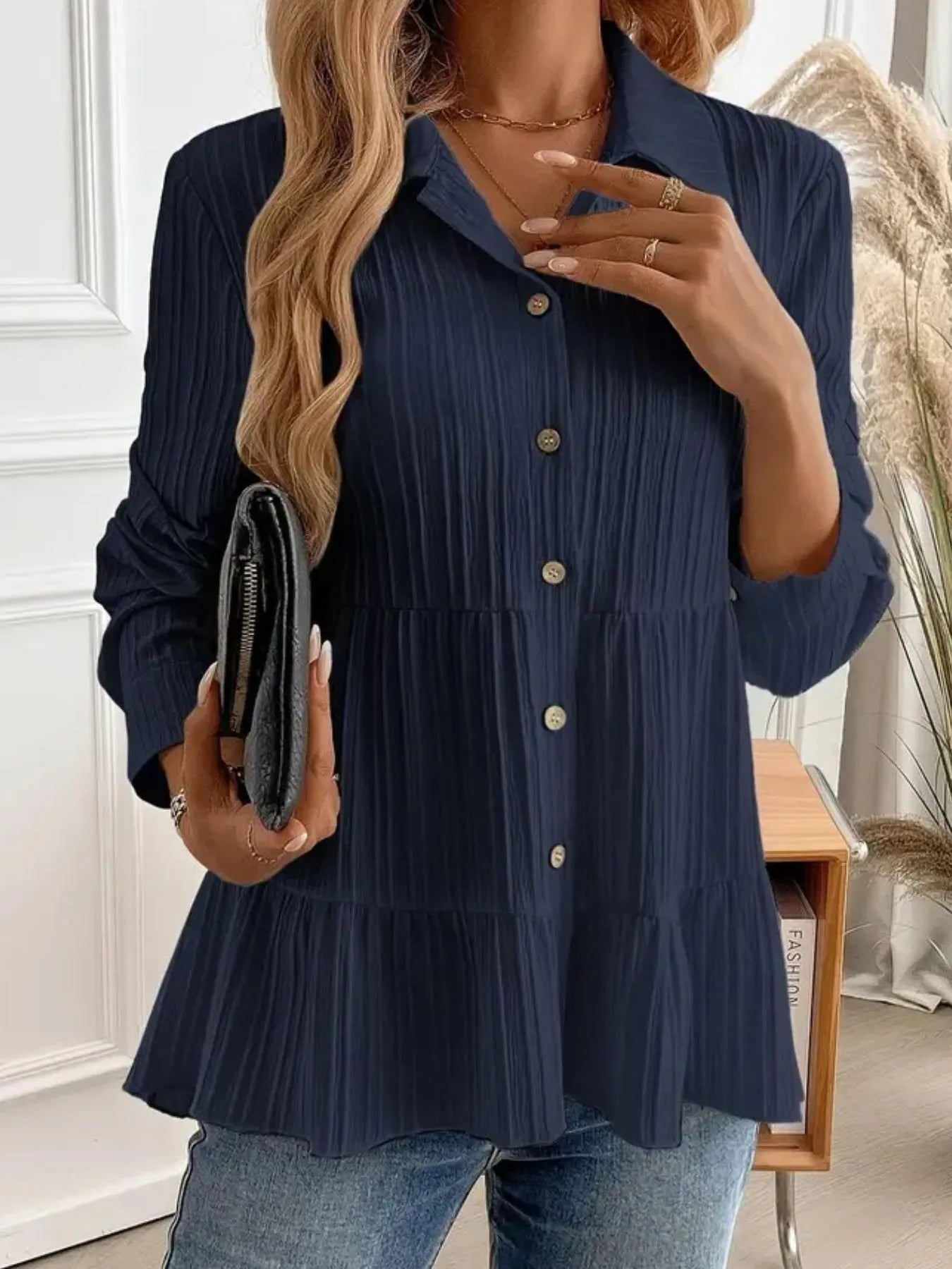 Striped Button-Down Tiered Shirt -  Be Bliss Boutique