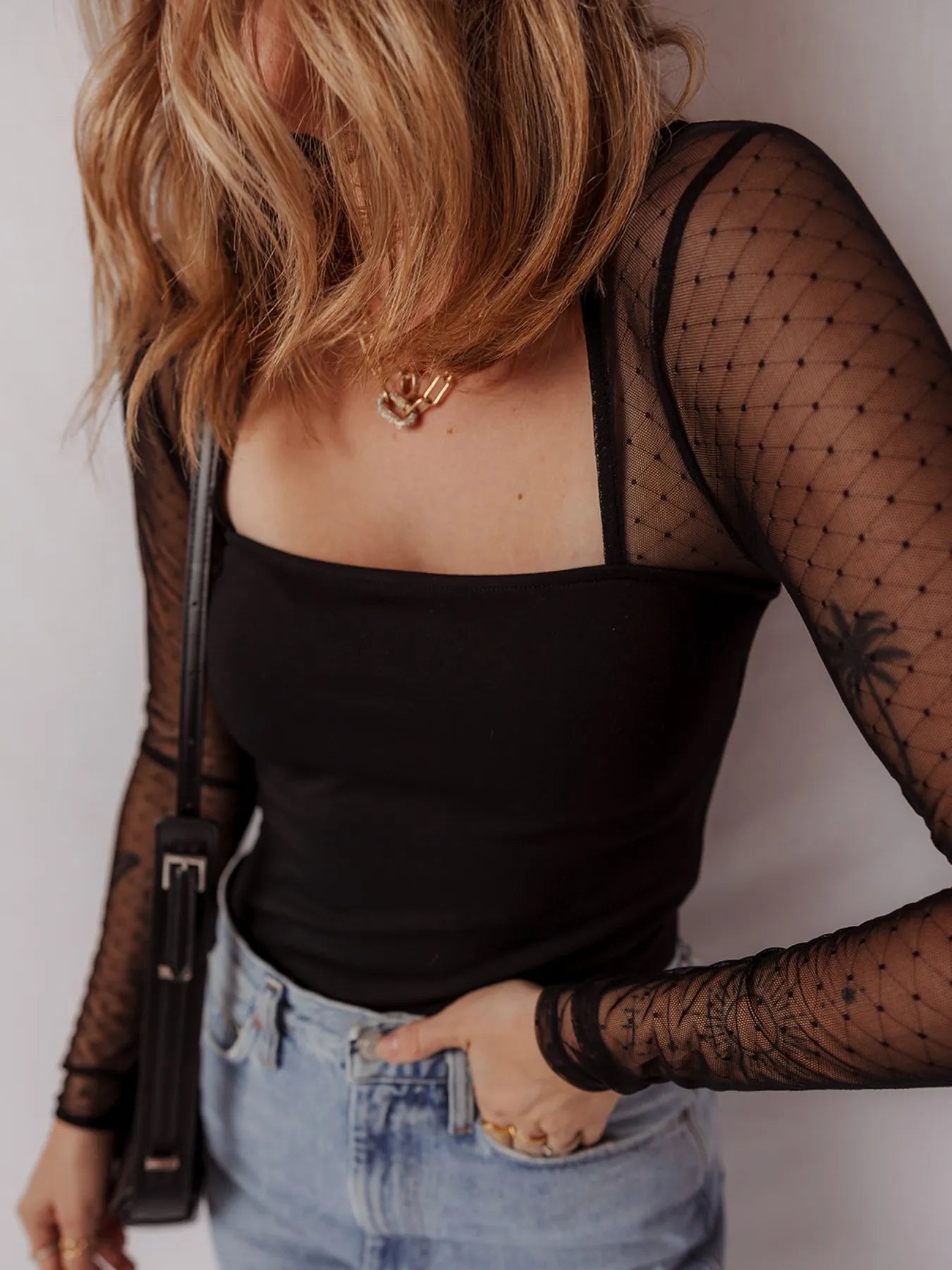 Mesh Sleeve Square Neck Bodysuit -  Be Bliss Boutique
