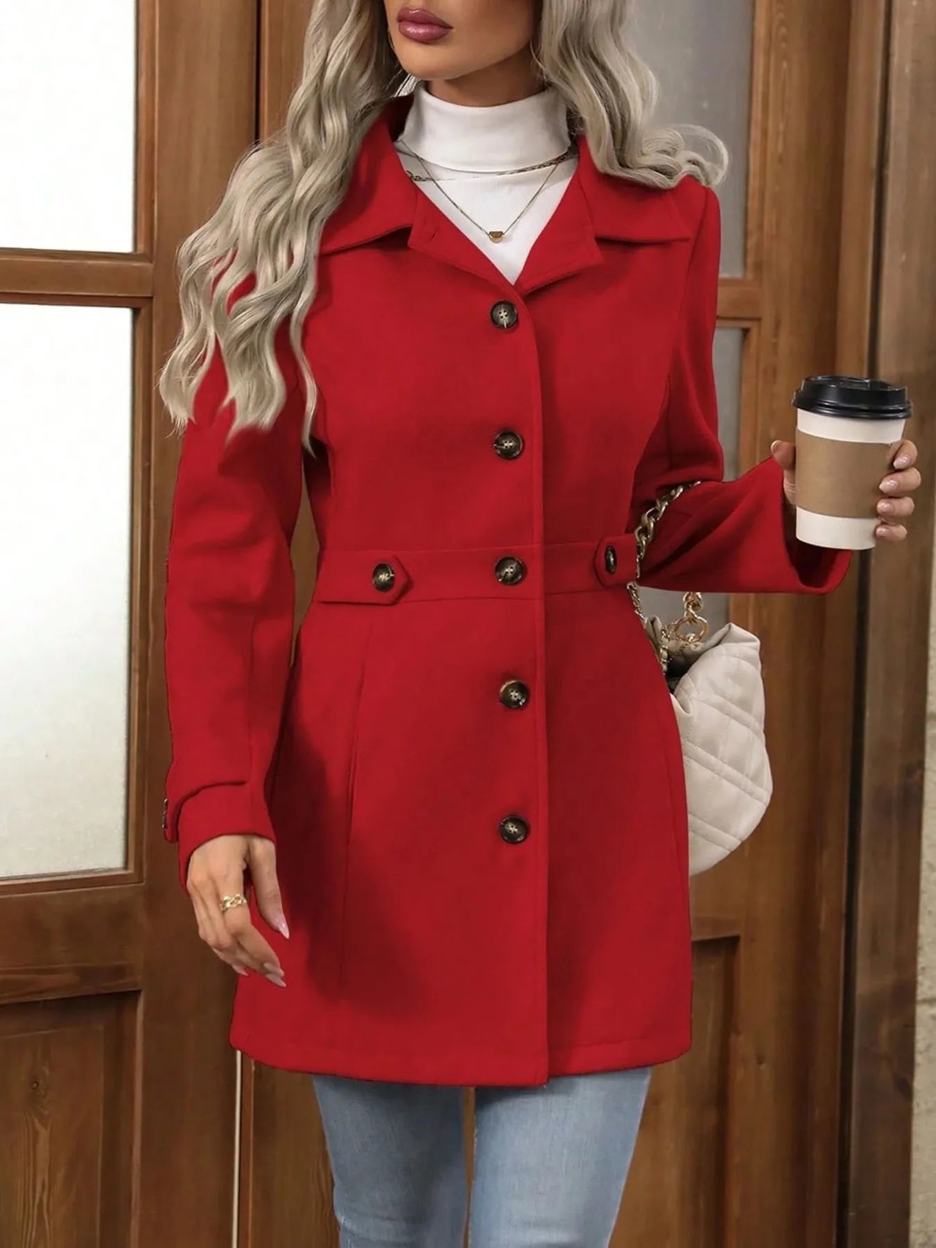 Button Up Long Sleeve Coat -  Be Bliss Boutique
