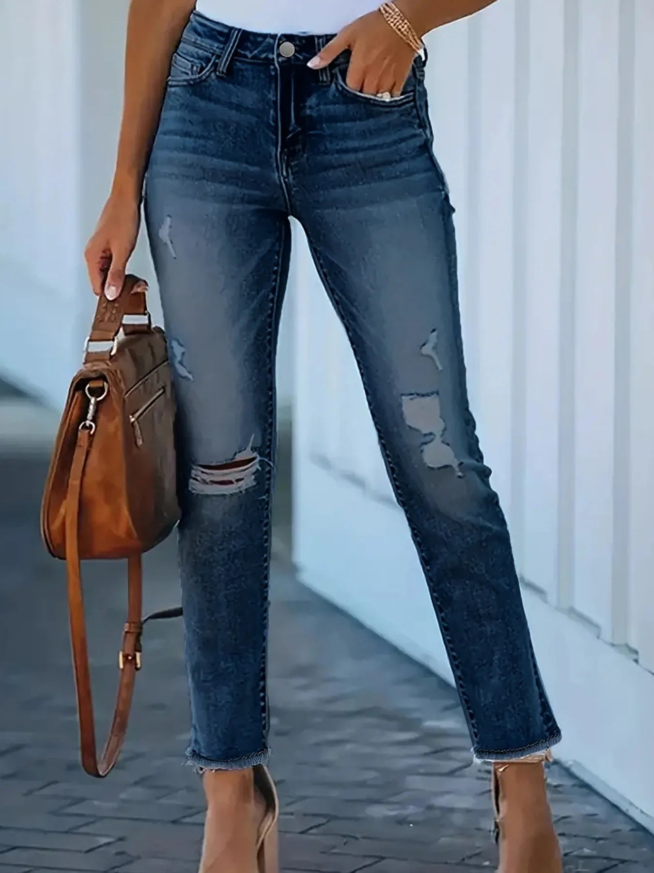 Distressed High-Waisted Skinny Jeans -  Be Bliss Boutique