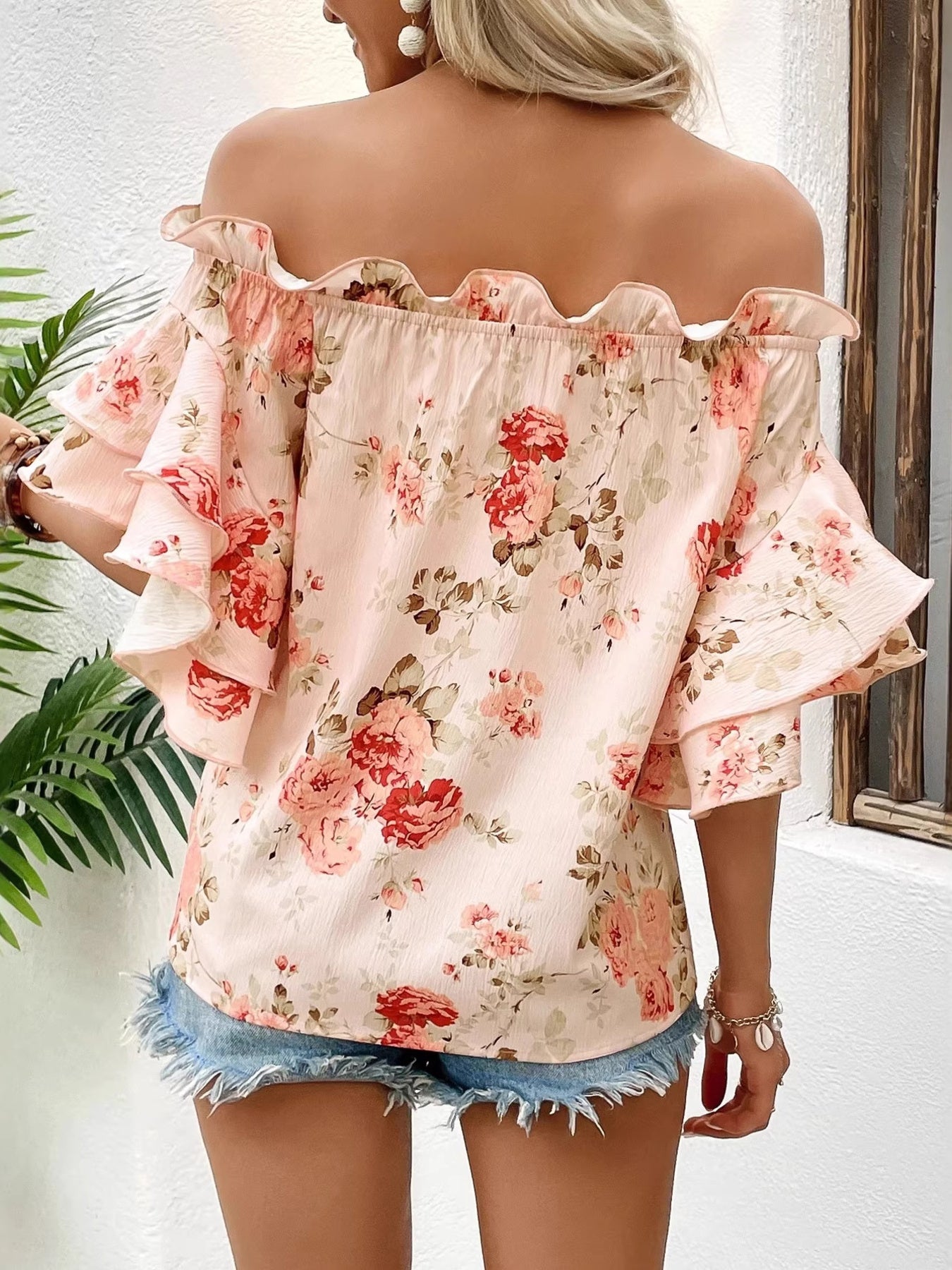 Floral Print Ruffle Off Shoulder Blouse - Be Bliss Boutique