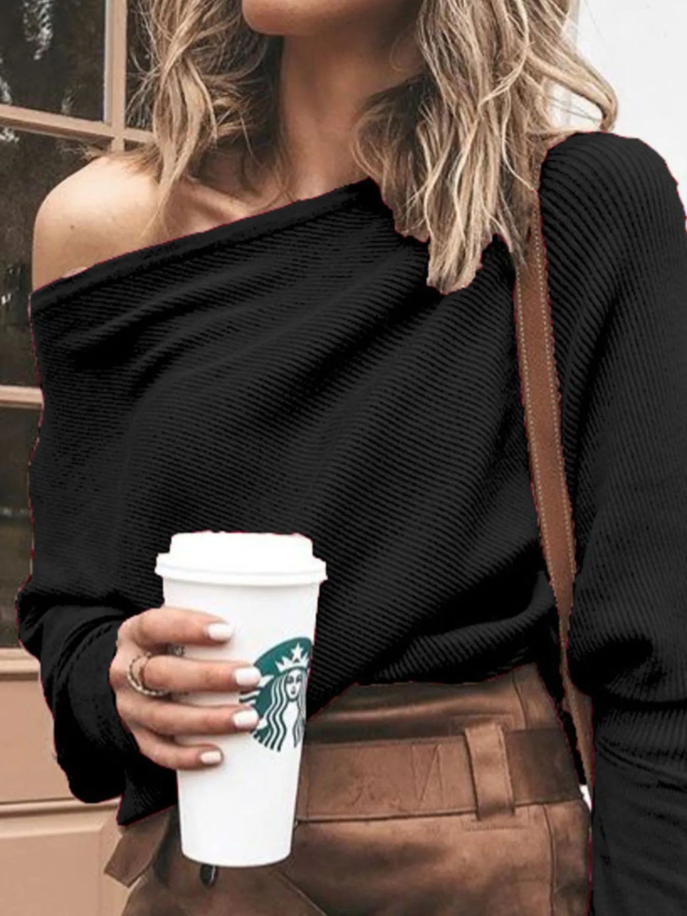 Full Size One-Shoulder Ribbed Sweater Plus Size - Be Bliss Boutique