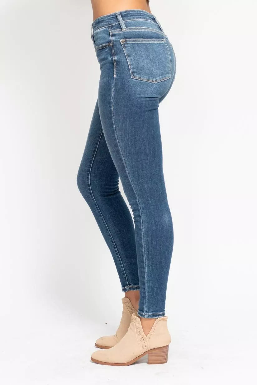 Judy Blue Full Size High Rise Button Fly Skinny Jeans Plus Size - Be Bliss Boutique
