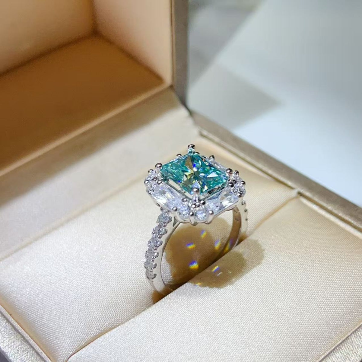 Blue 3 Carat Moissanite Ring 925 Sterling Silver - Be Bliss Boutique