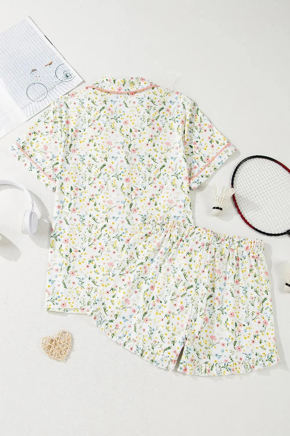 Printed Button Up Short Sleeve Top and Shorts Lounge Set 