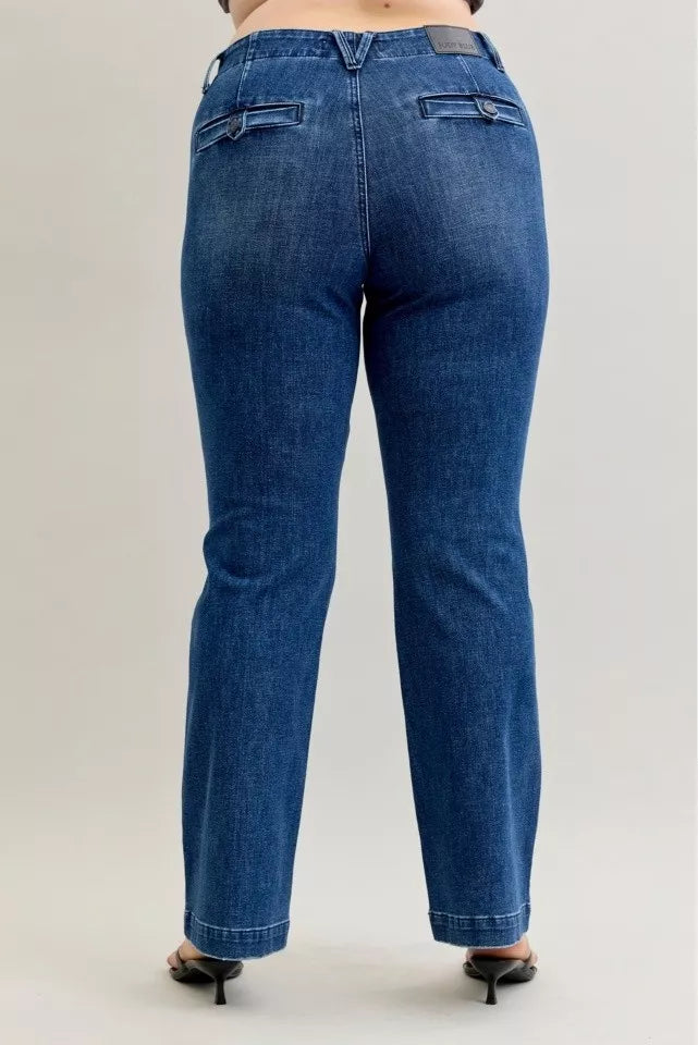 Judy Blue Full Size Mid Rise Bootcut Jeans with Welt Pockets Plus Size - Be Bliss Boutique
