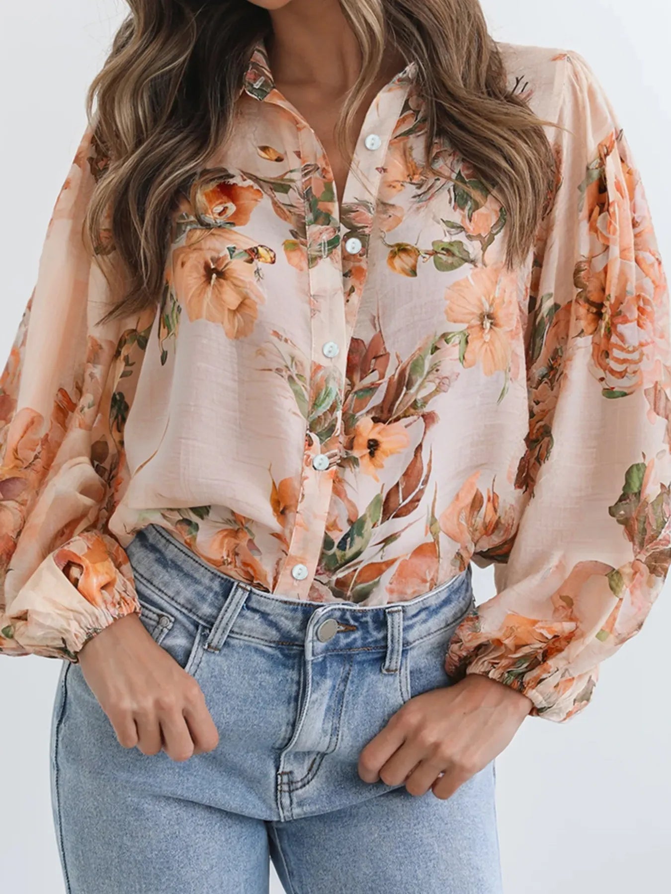 Floral Print Button-Up Shirt -  Be Bliss Boutique