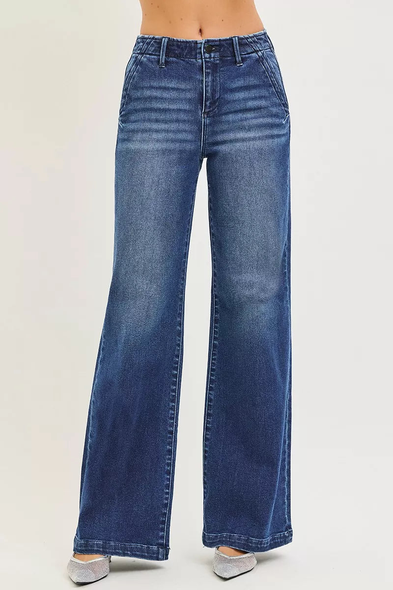 RISEN Jeans - High Rise Wide Leg Slanted Pocket Jeans - Be Bliss Boutique