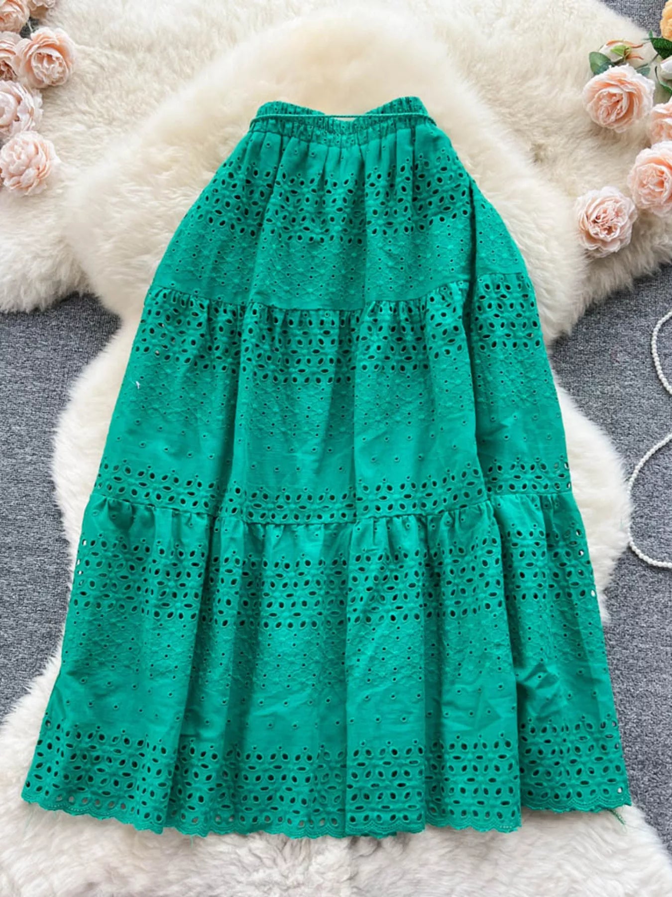 Eyelet Tiered Maxi Skirt - Be Bliss Boutique