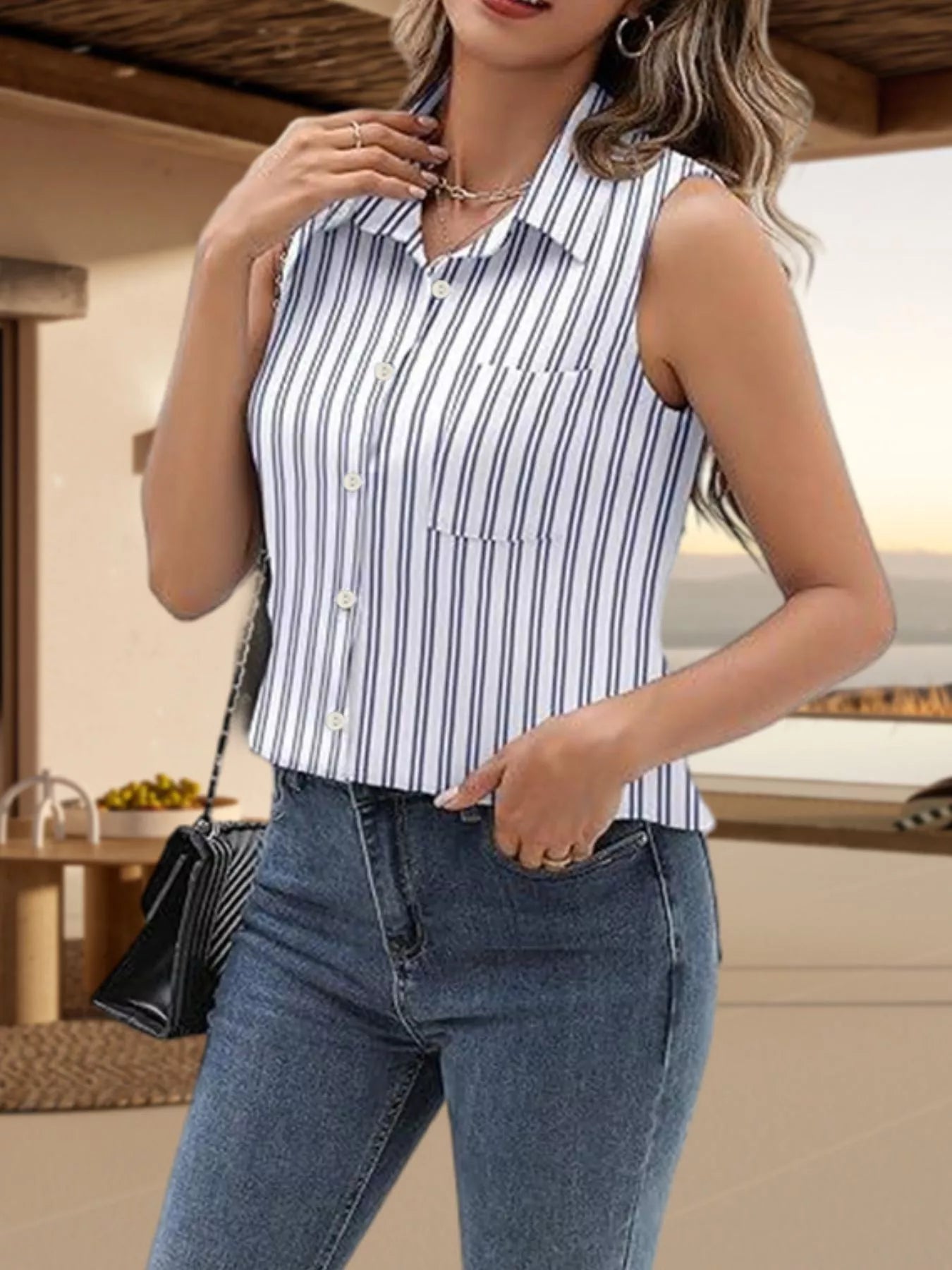 Button Up Sleeveless Shirt - Be Bliss Boutique