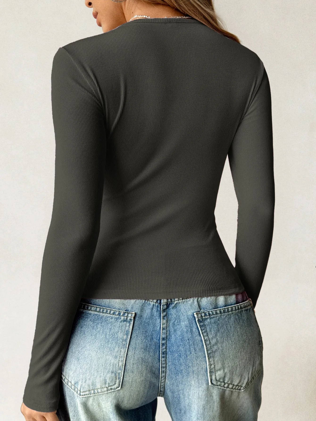 Ribbed Knit Long Sleeve T-Shirt -  Be Bliss Boutique