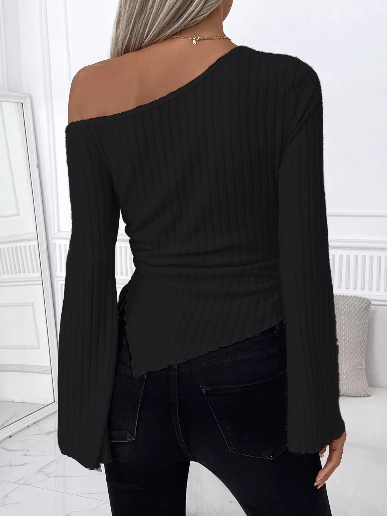 Ribbed One Shoulder Asymmetrical Hem T-Shirt -  Be Bliss Boutique