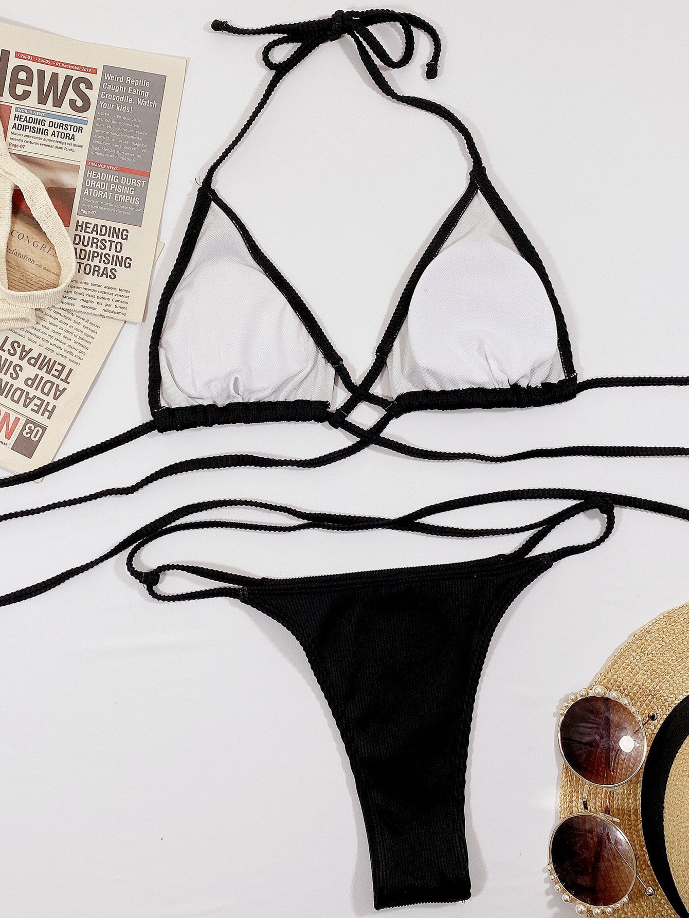 Halter Neck Crisscross Ribbed Bikini Set - Be Bliss Boutique