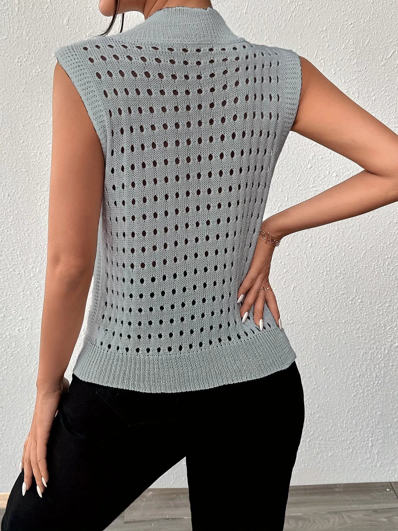 Hollow Out Round Neck Knit Tank -  Be Bliss Boutique
