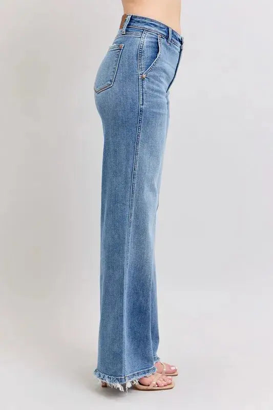 Judy Blue Full Size/Plus Size Raw Hem Wide Leg Jeans |  Be Bliss Boutique