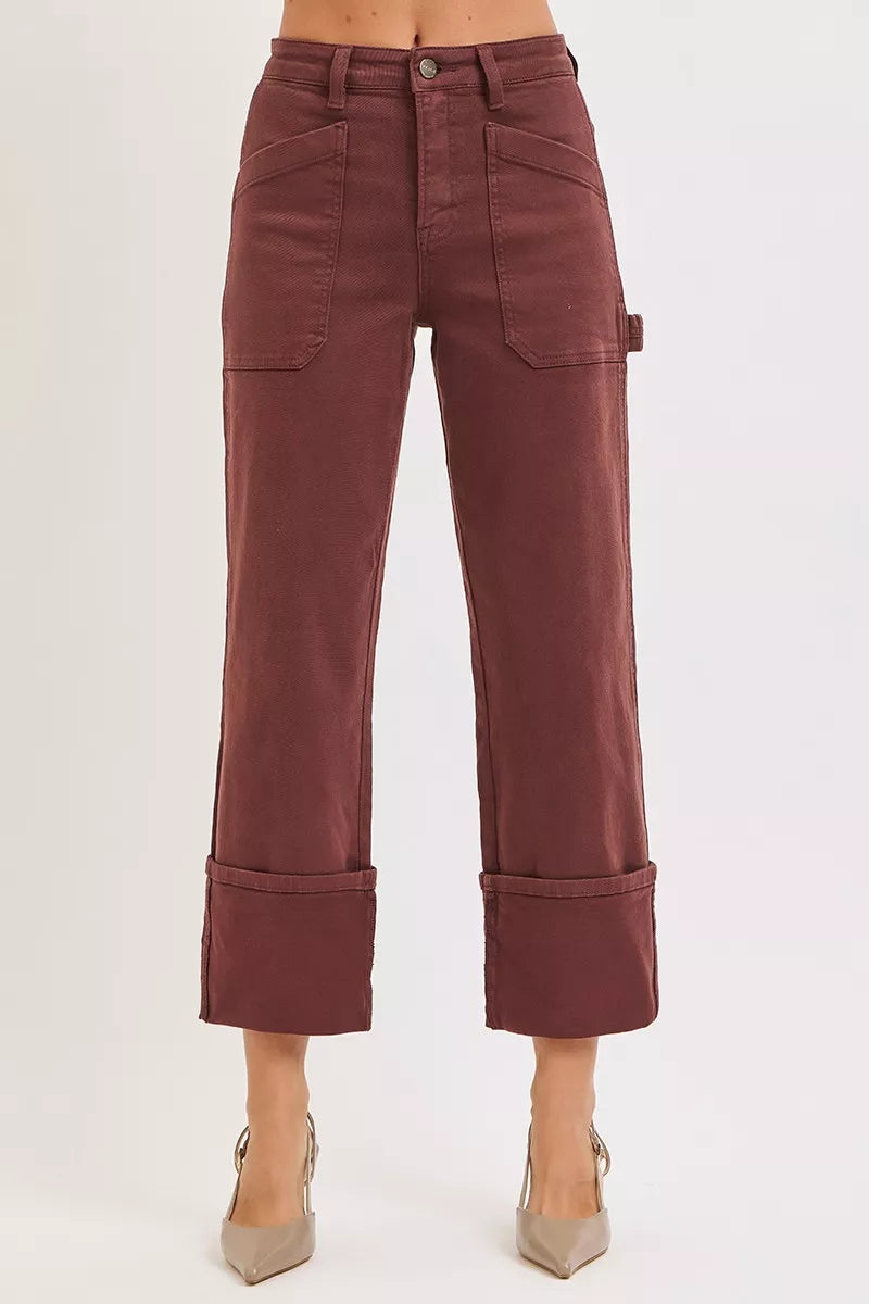 RISEN Full Size High Rise Wide Straight Cuffed Patch Jeans Plus Size - Be Bliss Boutique