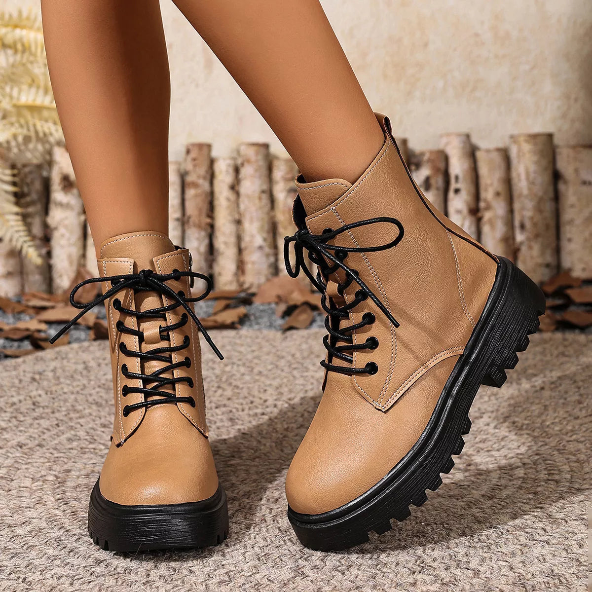 Lace-Up Ankle Combat Boots - Be Bliss Boutique