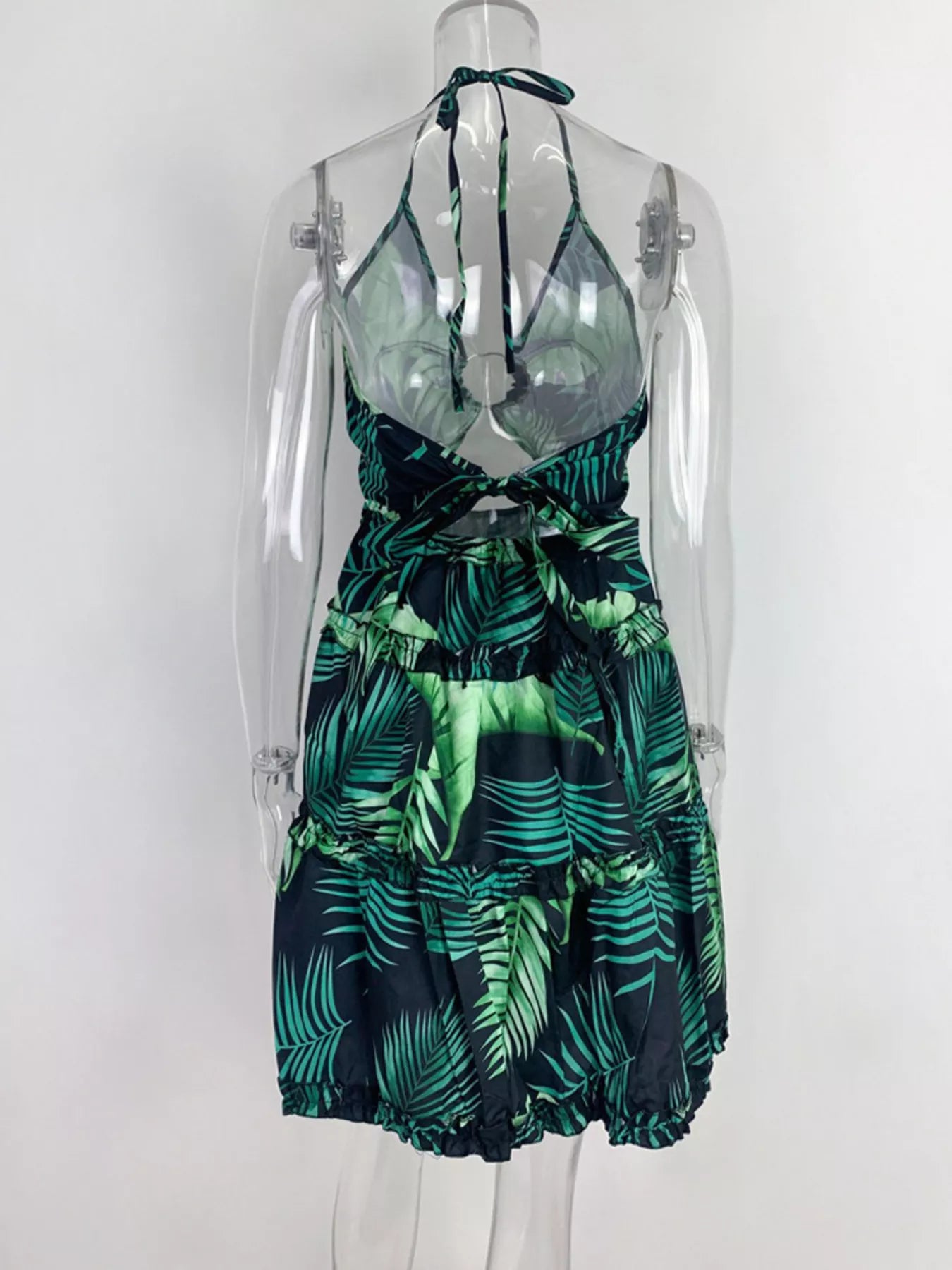 Colorful Print Halter Neck Ruffle Mini Dress - Be Bliss Boutique