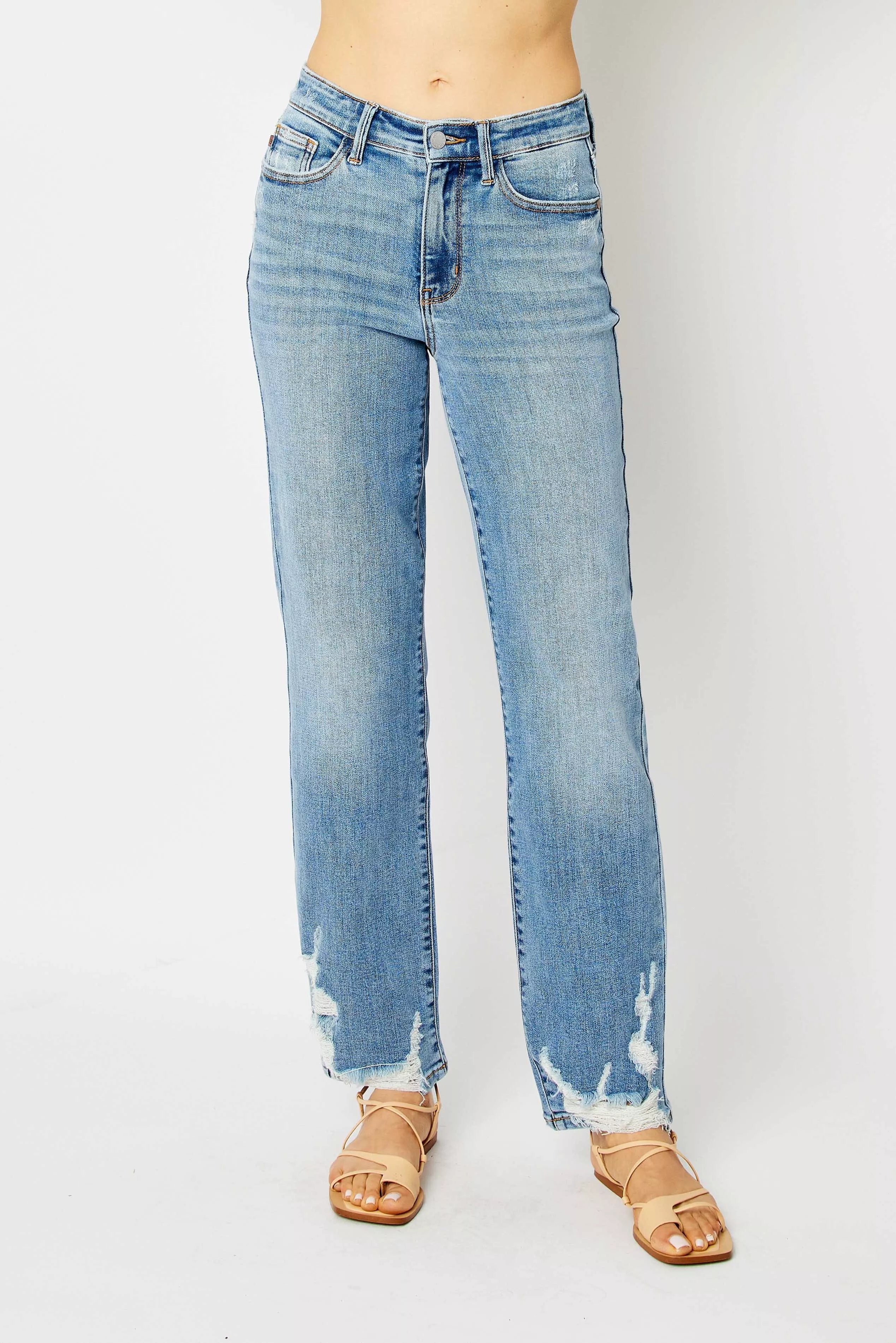 Judy Blue Full Size High Waist Straight Jeans with Heavy Destroy Plus Size - Be Bliss Boutique