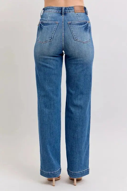 Judy Blue Full Size/Plus Size High Waist Contrast Thread Straight Jeans | Be Bliss Boutique
