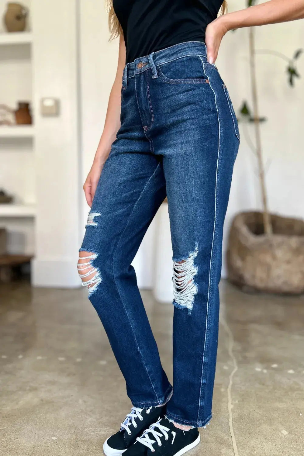 Judy Blue Full/Plus Size High Waist Rigid Magic Heavy Destroy Straight Jeans |  Be Bliss Boutique