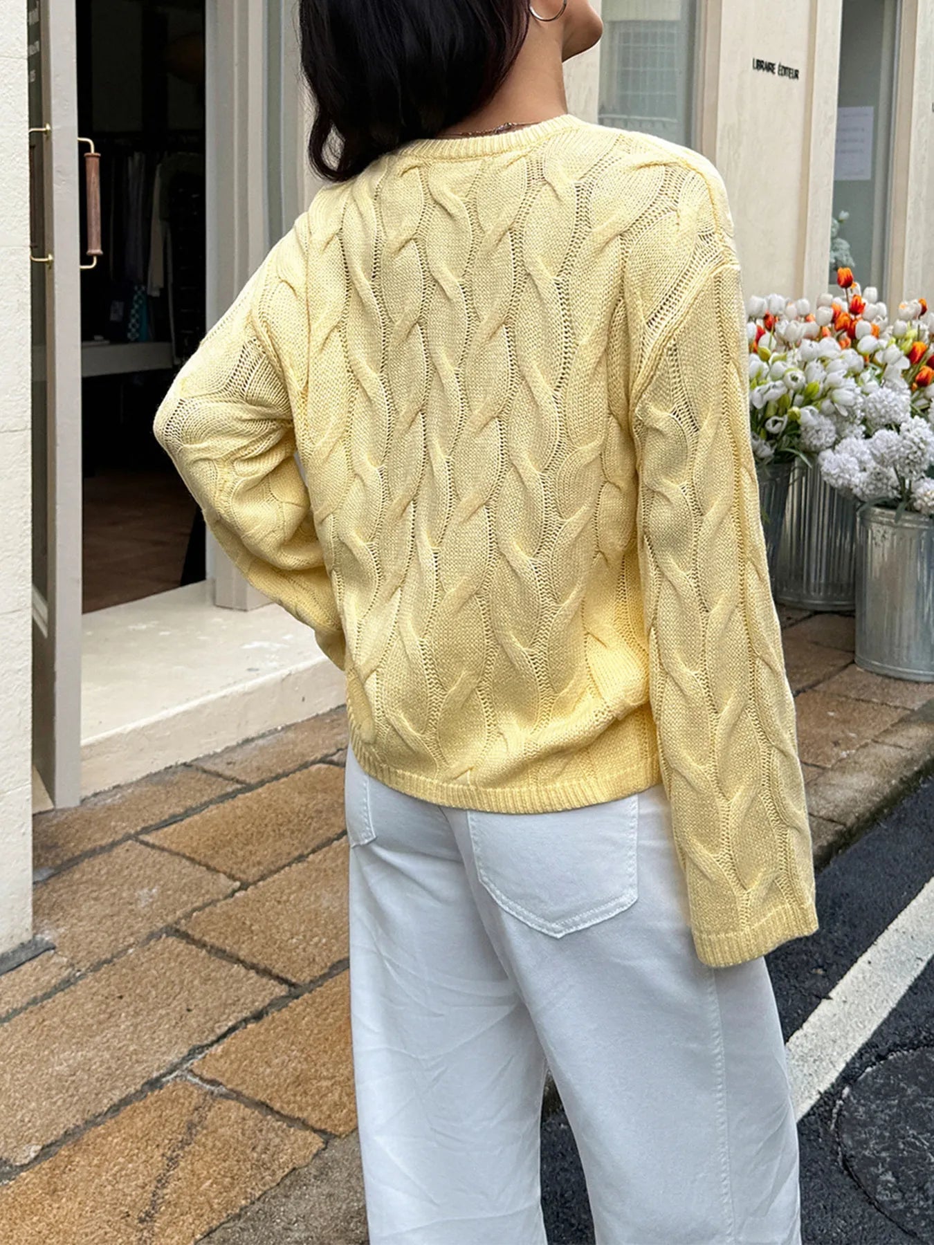 Cable Knit Long Sleeve Sweater -  Be Bliss Boutique
