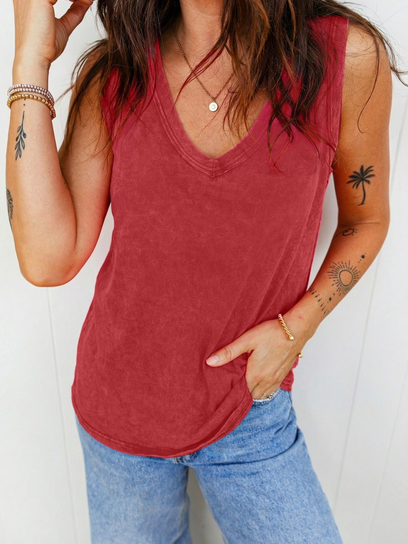 Wash V Neck Tank Top - Be Bliss Boutique