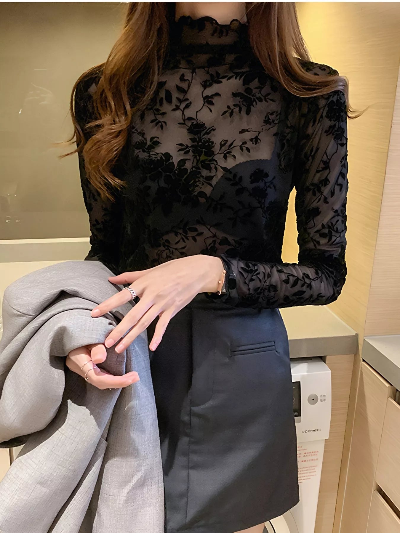 Floral Turtleneck Long Sleeve Top - Be Bliss Boutique