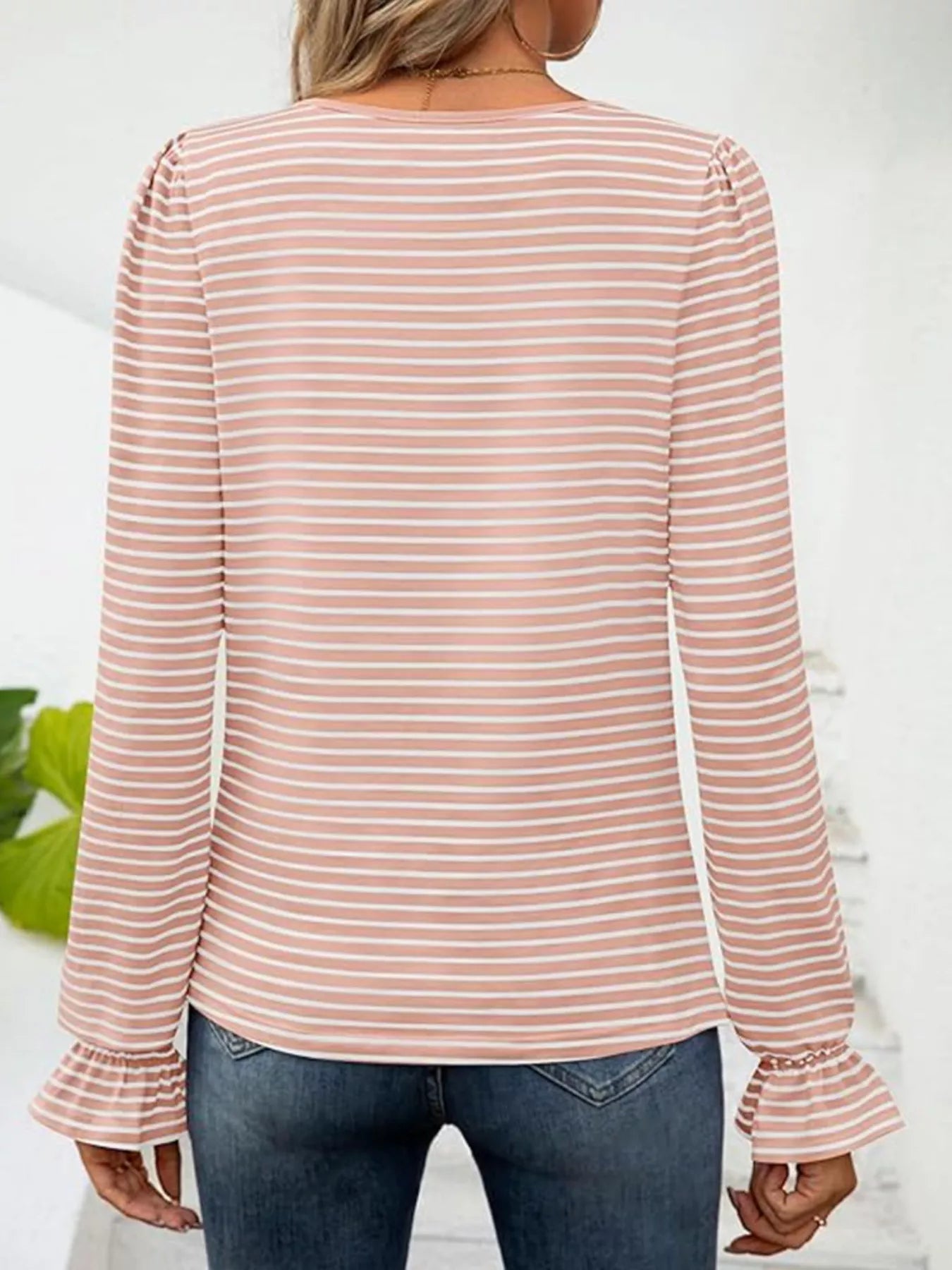 Striped Long Sleeve T-Shirt with Square Neckline - Be Bliss Boutique
