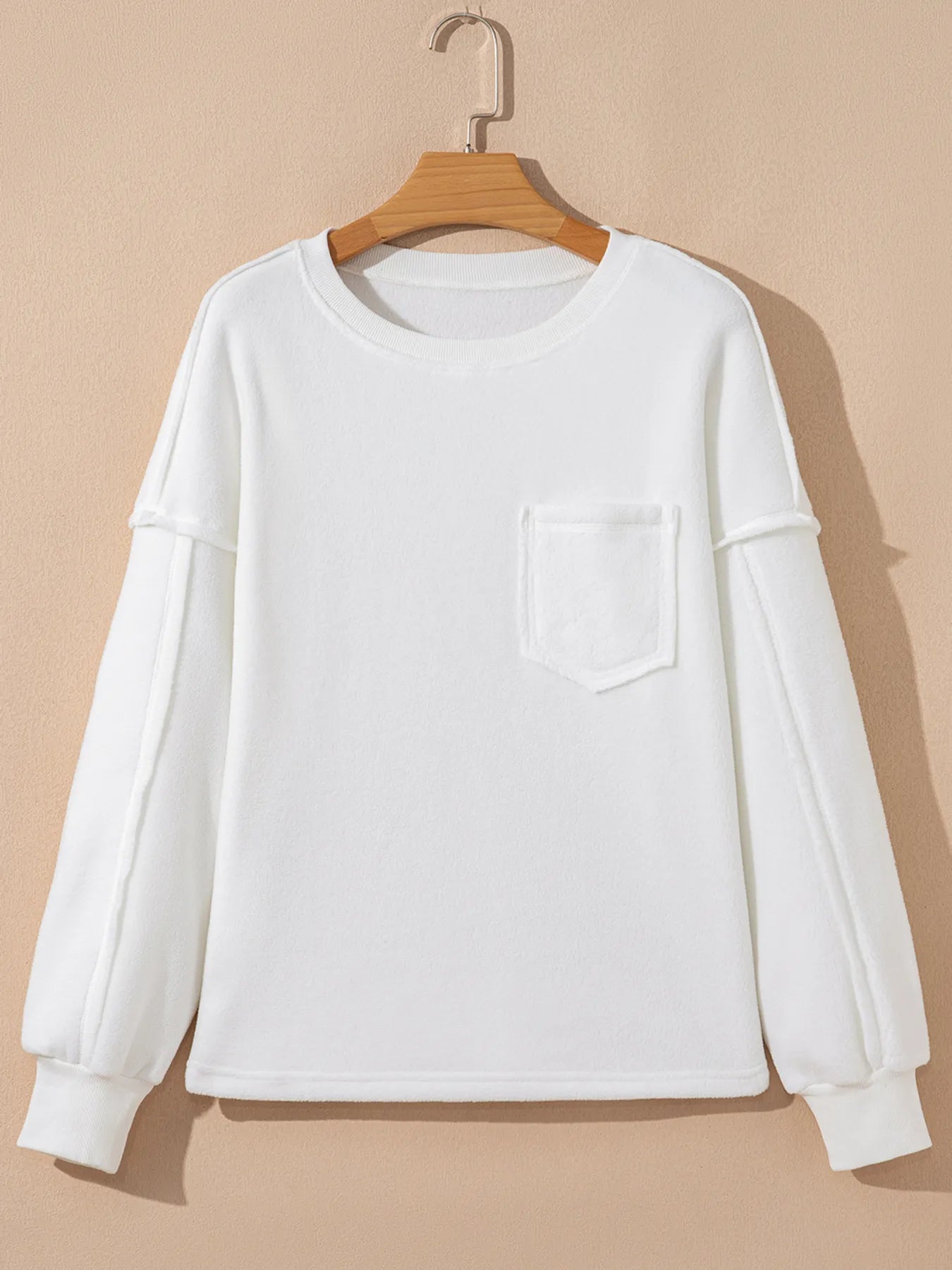 Exposed Seam Chest Pocket Knit Pullover Sweatshirt -  Be Bliss Boutique