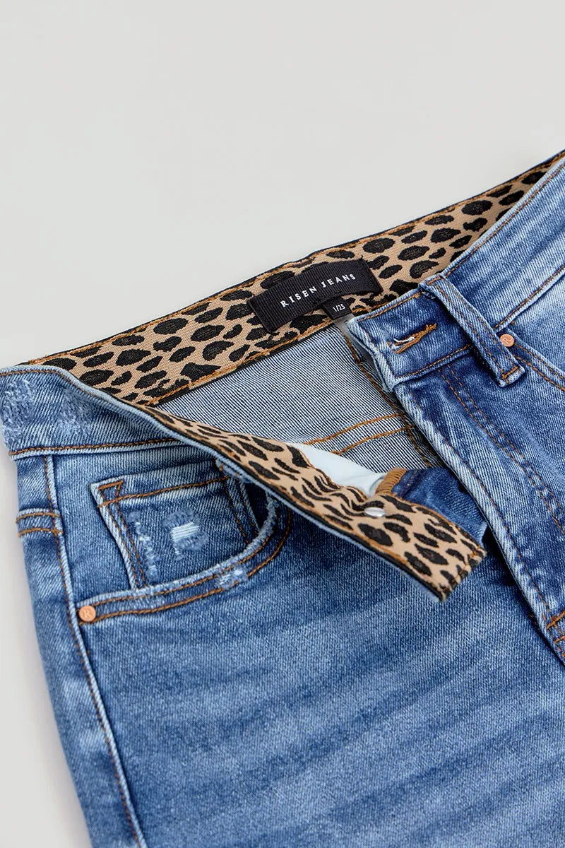 Full Size Tummy Control Elastic Band High Rise Wide RISEN Jeans -  Be Bliss Boutique