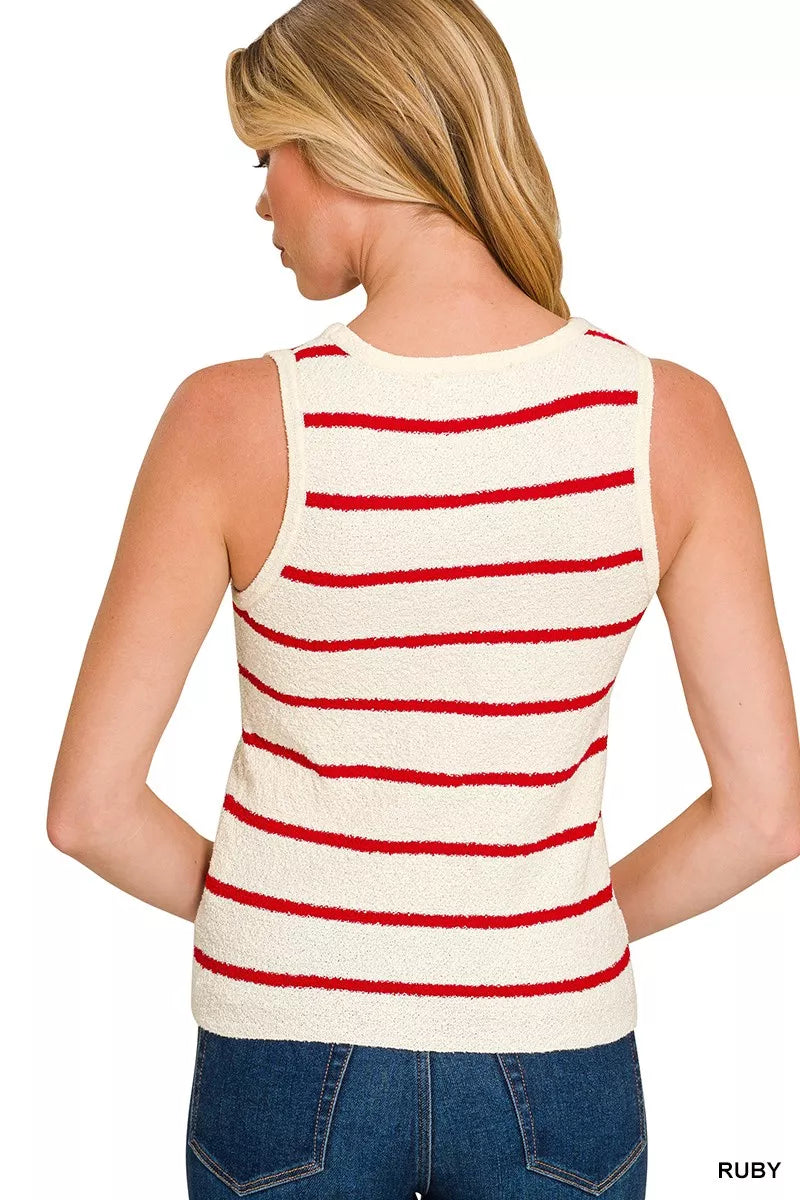 Zenana Round Neck Stripe Knit Tank Top - Be Bliss Boutique