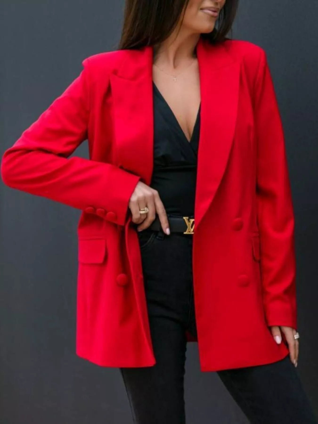 Double-Breasted Long Sleeve Blazer -  Be Bliss Boutique