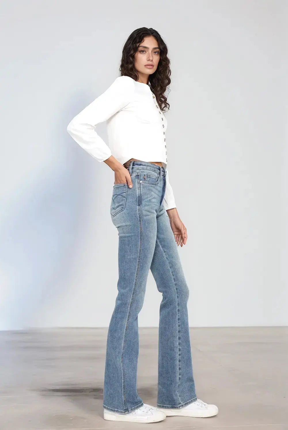Judy Blue Full Size/Plus Size Tummy Control Back Embroidered Pocketed Bootcut Jeans | Be Bliss Boutique