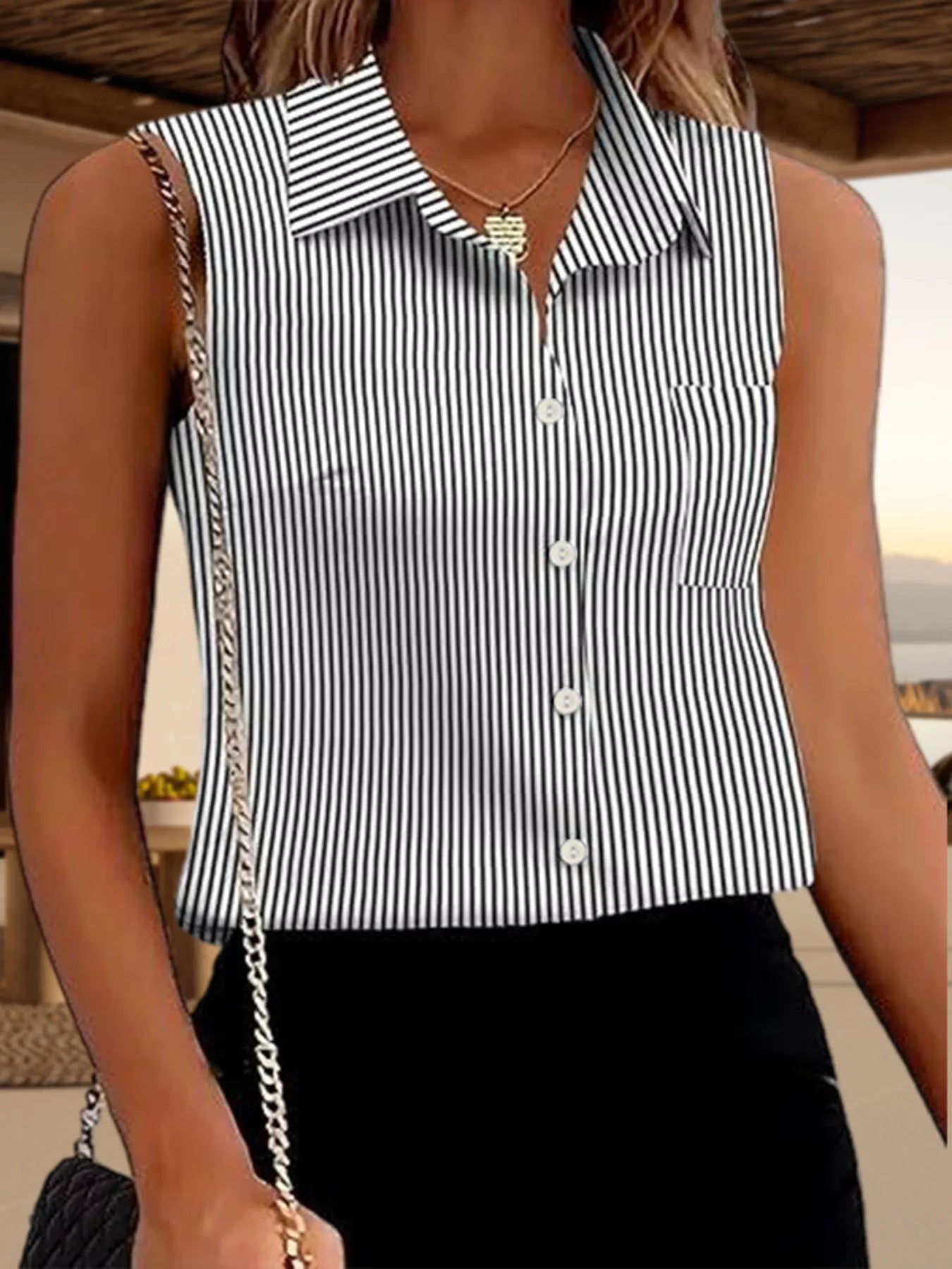 Button Up Sleeveless Shirt - Be Bliss Boutique
