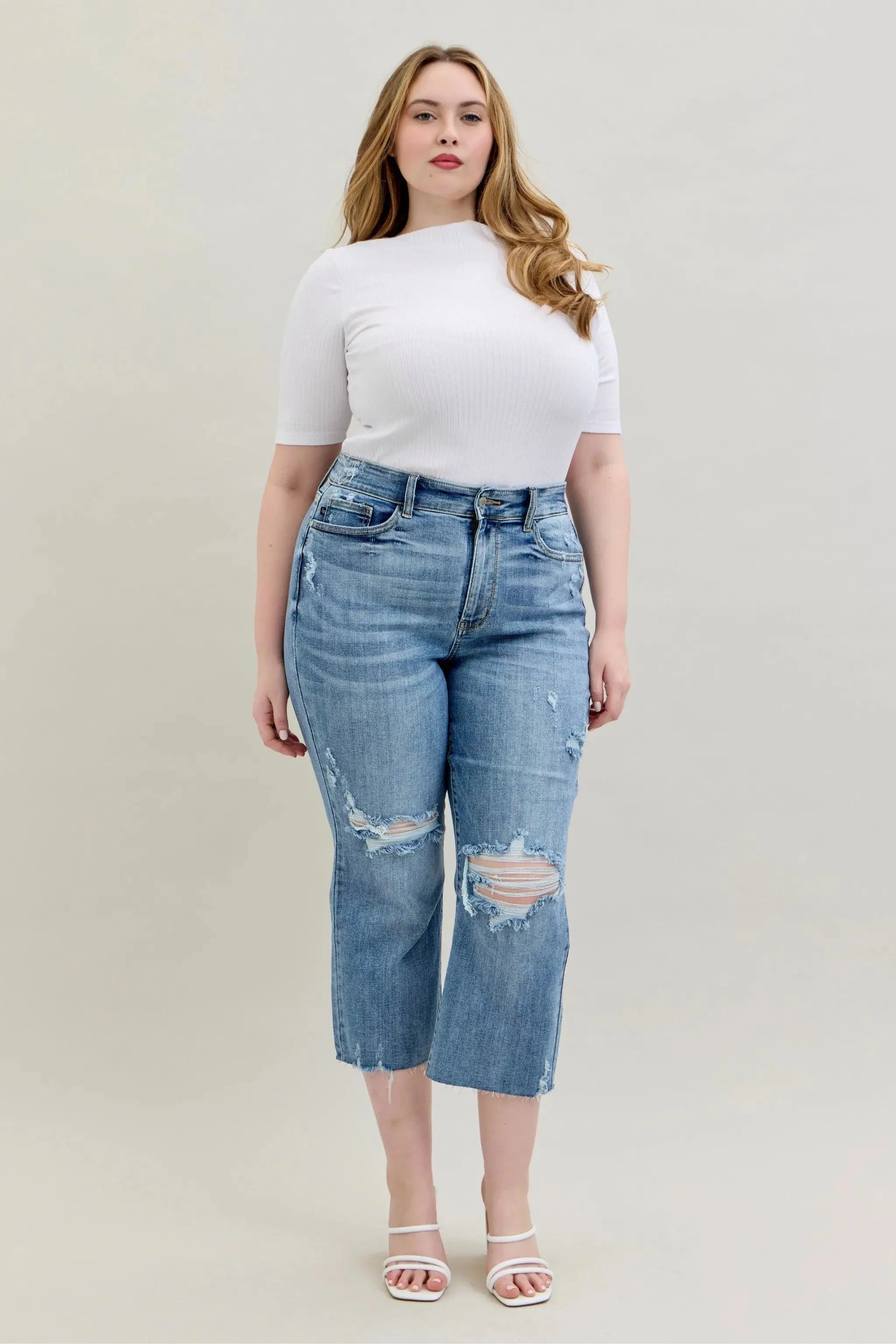 Judy Blue Full/Plus Size High Waist Destroy Crop Wide Leg Jeans |  Be Bliss Boutique