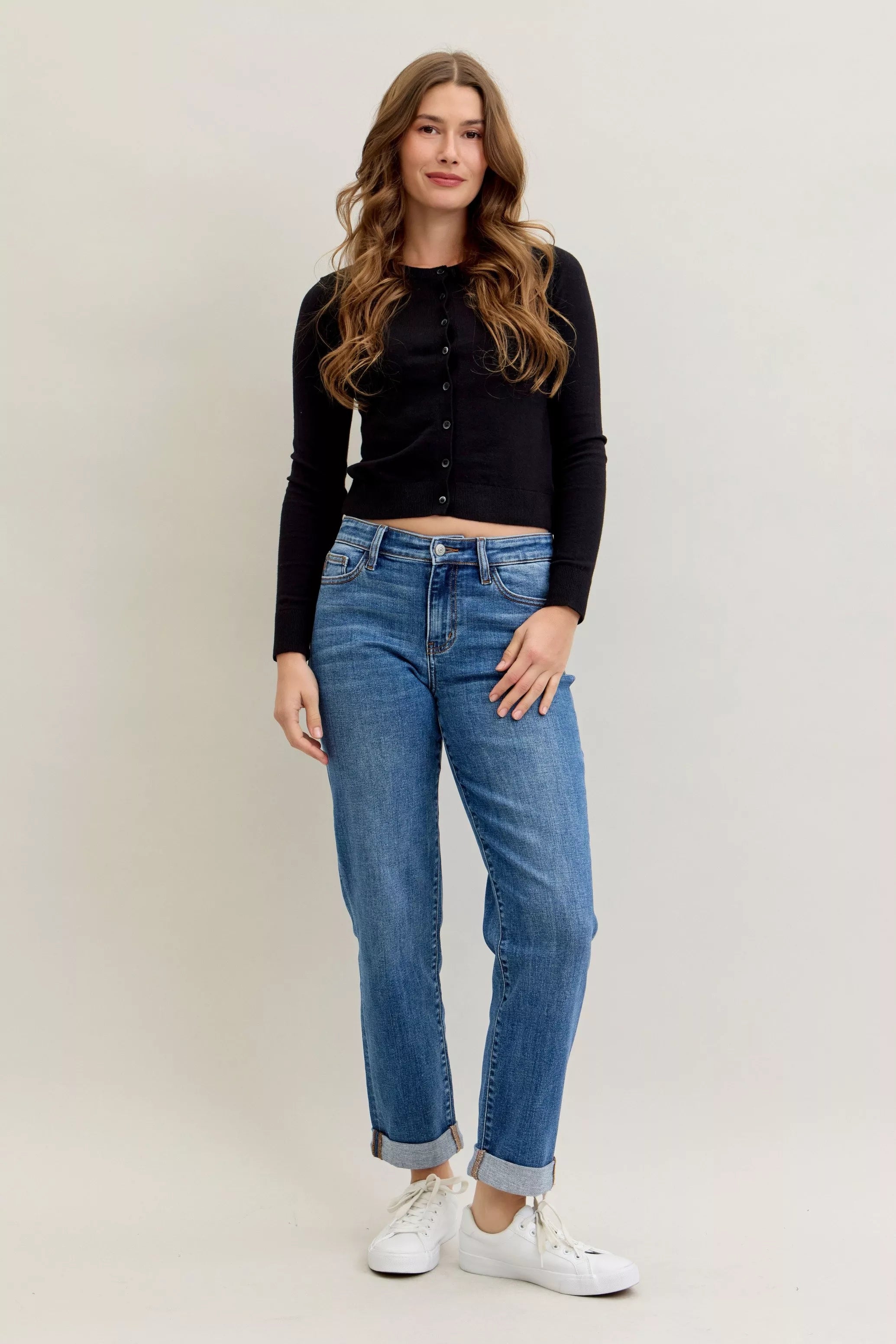 Judy Blue Full Size Mid Rise BF Classic Cuffed Jeans Plus Size - Be Bliss Boutique