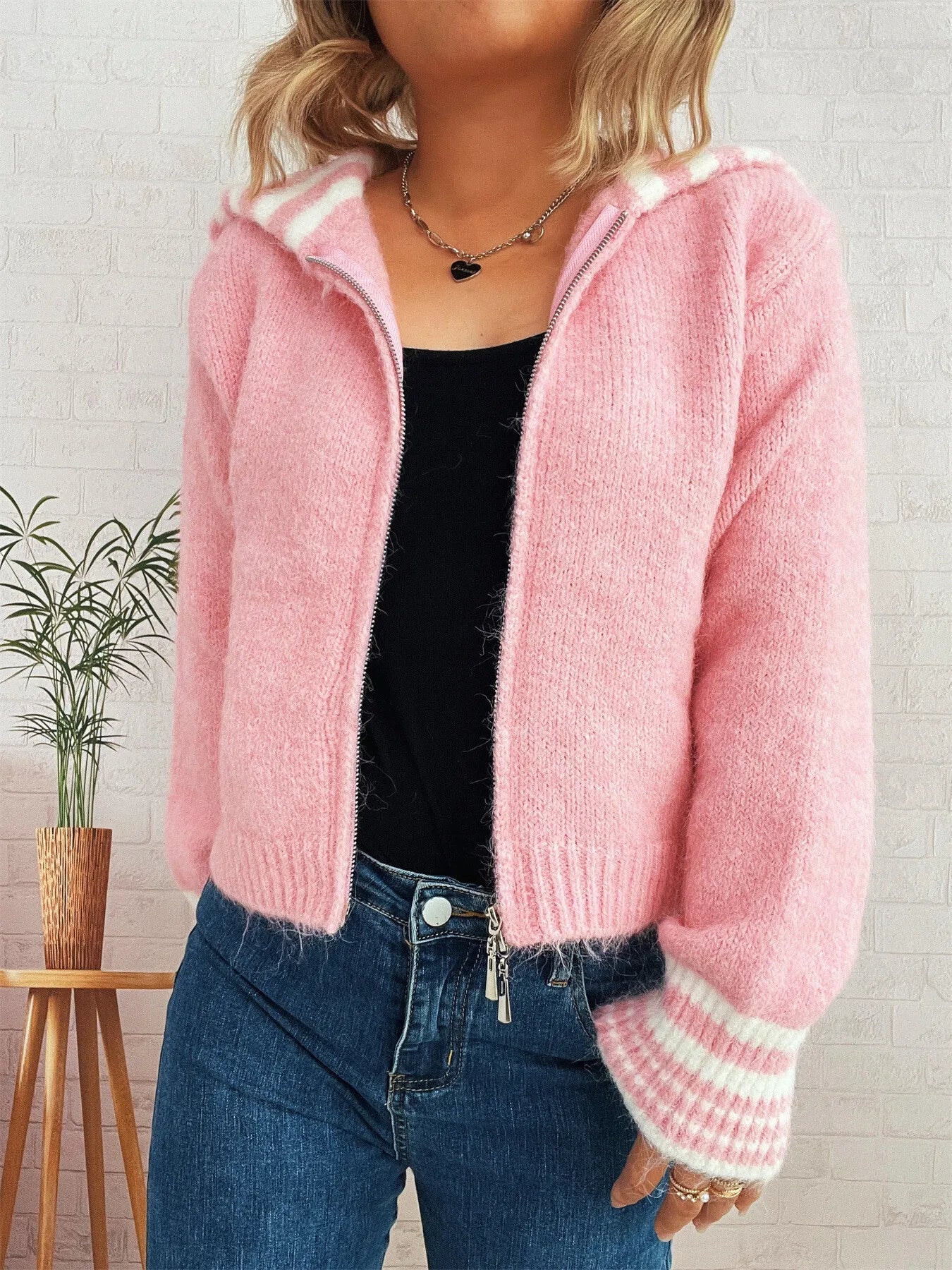 Striped Zip-Up Cardigan -  Be Bliss Boutique